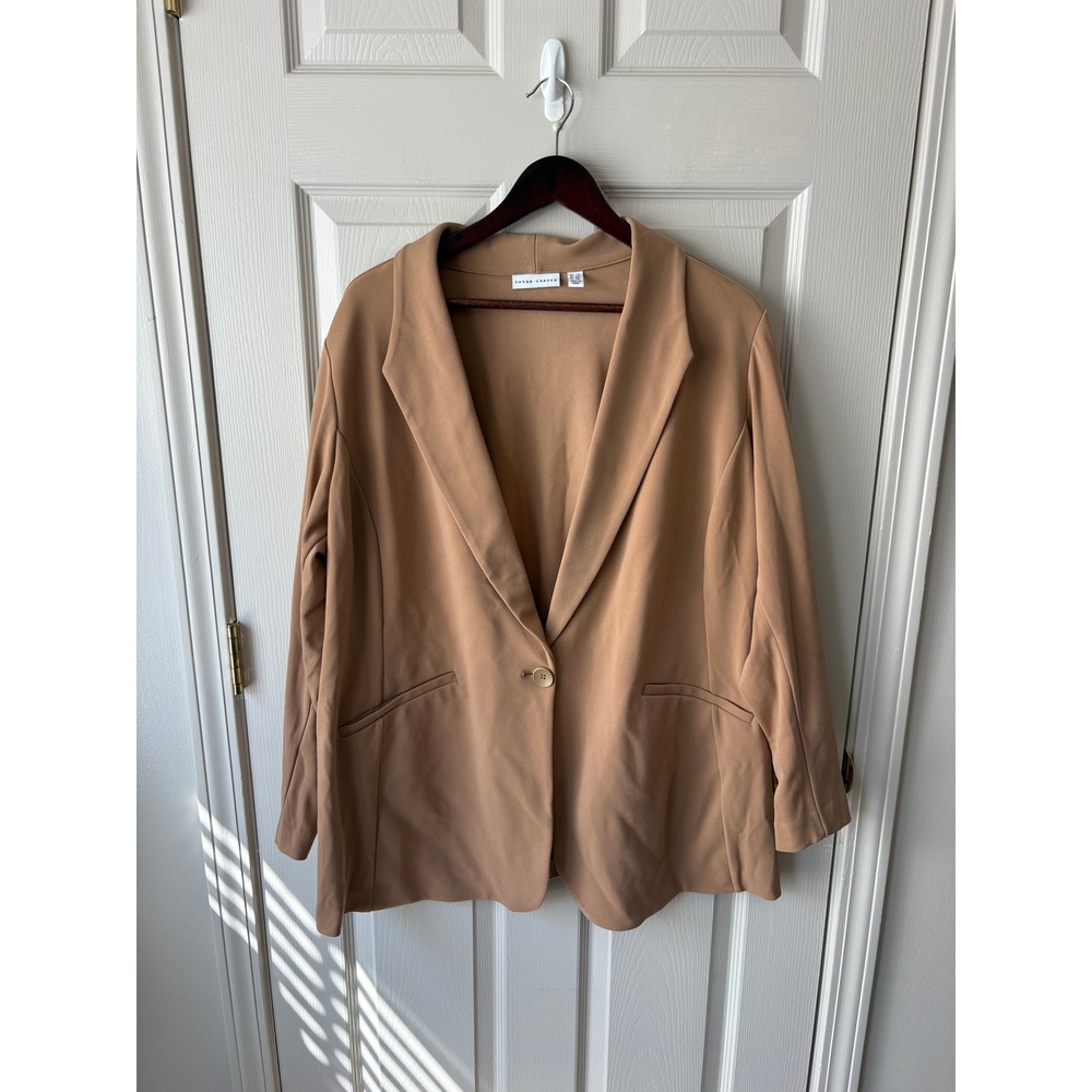 Susan Graver Blazer Womens 2X Tan Camel Single Button Professional Work Jacket